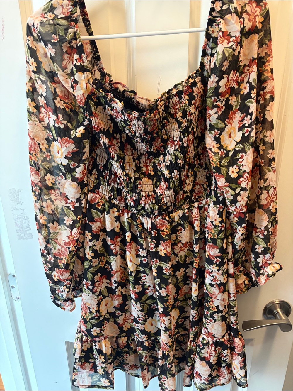 As U Wish Black Floral Smocked Mini Dress